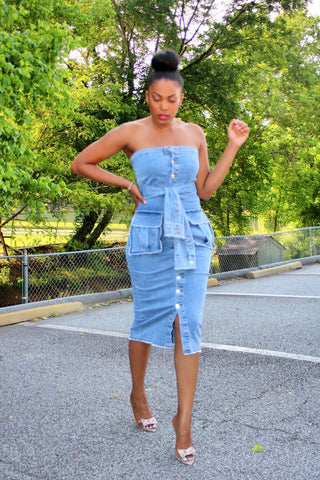 Pop of Denim | Midi Dress